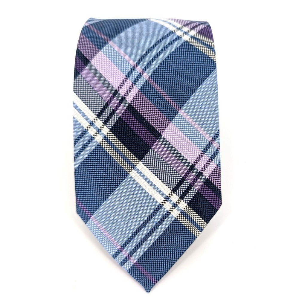 Pronto Uomo Blue Purple Plaid Silk Tie Platinum Classic Preppy‎ Heritage Modern